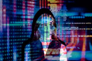 photo of code projected over woman